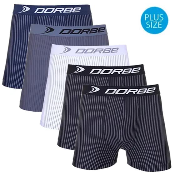 Kit 5 Cuecas Boxer Plus Size Risca de Giz Microfibra Dorbe Não Enrola Masculina Cueca Box Listrada
