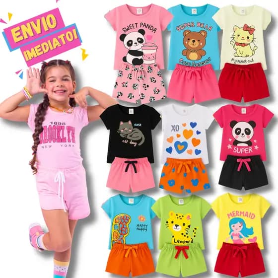 Kit de 08 06 e 04 Peças Conjuntos Infantil Menina Roupa de Algodão Verão Bebê
