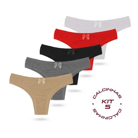 Kit 5 Calcinha Tanga com Laço Feminina, Ajuste Perfeito e Design Charmoso