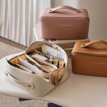 Bolsa De Cosmético De Couro PU Com Grande Capacidade Portátil Viagem Cosméticos Para Viagem