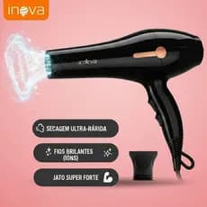 Inova Secador de Cabelo Profissional Jato Forte 1600W- Secagem Ultra Rápida Íons Bivolt