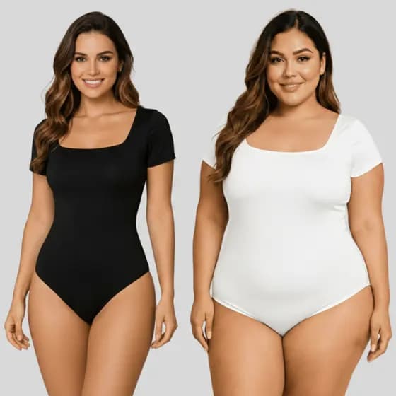 Body Feminino Manga Curta Decote Quadrado P ao G2 Plus Size Forro Duplo Suplex Premium