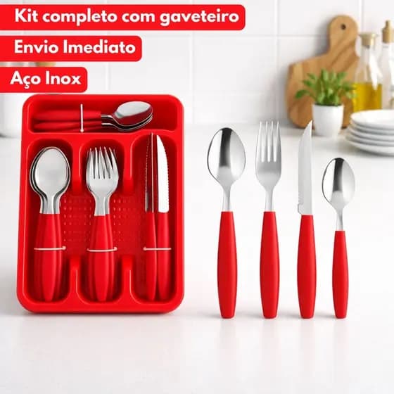 Faqueiro Jogo De Talheres 25 Peças Inox Com Porta Talheres Garfos Colheres E Facas