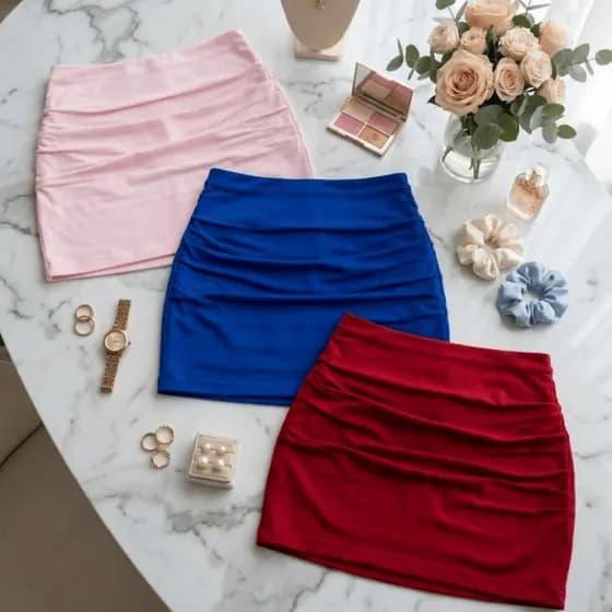 Kit 3 Saia Feminina Curta Suplex Premium Alta Elasticidade Look Sensual Moda Atual Blogueira Trend