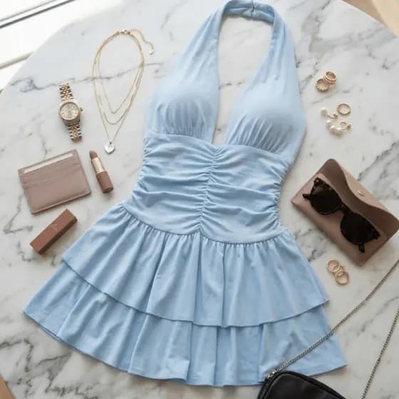 Vestido Feminino Alça que Amarra no Pescoço Rodado Sensual Social Festa Noite Moda Fina Luxo Casual