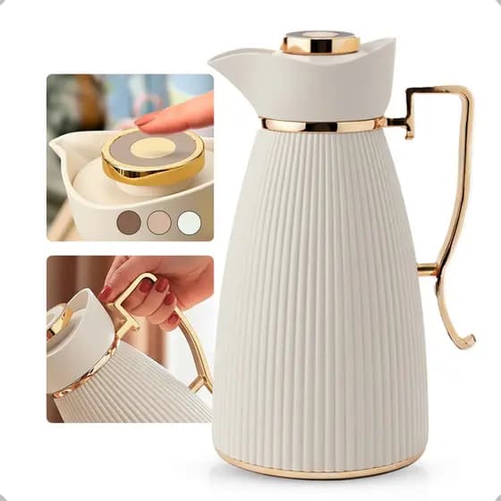 Garrafa Térmica Zaya Tuut 1L Canelada Design Sofisticado, Mantém Bebidas Quentes E Frias, Ideal Café E Chá Off White