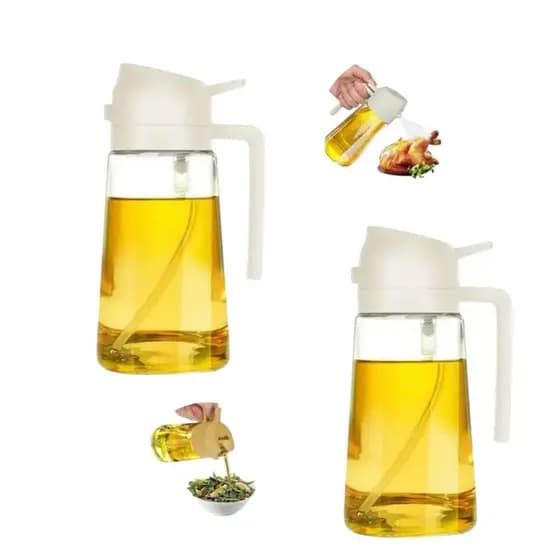 Kit Spray Porta Azeite Pulverizador Borrifador Dosador 2 em 1 Azeite Oléo Vinagre em Vidro Galheteiro Cozinha 450 ml