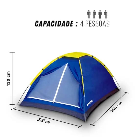 Barraca de Acampamento Impermeável 4 Pessoas - Azul