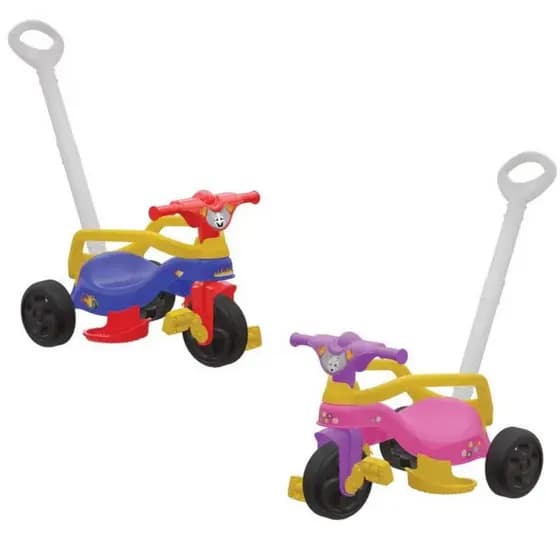 Motoca Triciclo Infantil Pais e Filhos Menino e Menina Empurrador Proteção Lateral Pedal Empurrador