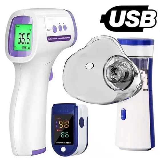 termometro kit de testa sem contato+ Nebulizador portátil + oxímetro digital de dedo