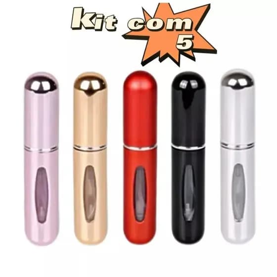 Kit 5 Mini Aromatizador de Perfume Spray Frasco Recarregável 5ml