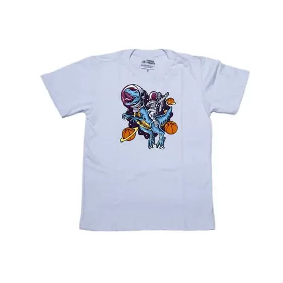 Camiseta Infantil Branca Estampa Astrodino – 100% Algodão