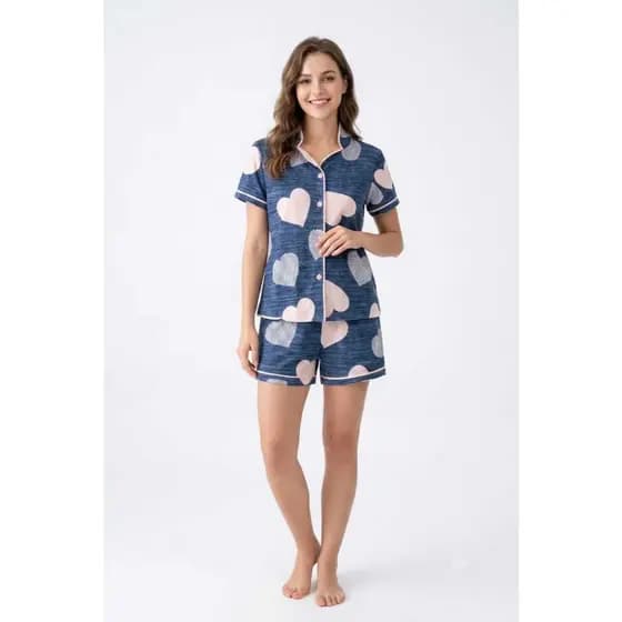 Pijama Americano Feminino Curto em Suede Macio Conjunto de Dormir Manga Curta Premium