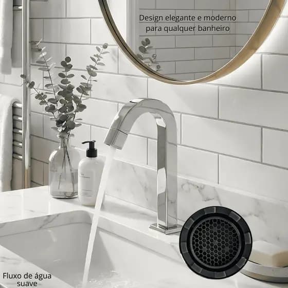 Torneira Banheiro Lavabo Cuba Pia Bancada Metal Quadrada Cromado