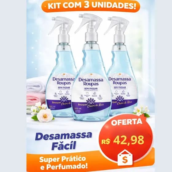 Kit 3 Desamassa Fácil Provita 500ml Passa Roupa S/ Ferro Tira Amassado e Odor Perfume Bouquet Cheiro de Rica