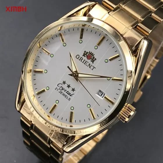 Relógio Mecânico Automático Masculino Orients, Relógio de Moda Dourado com Mostrador Grande 528 XM 5142