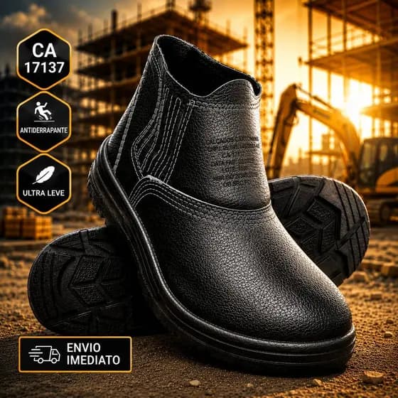 Bota Botina Segurança Masculina Couro Legítimo CA Antiderrapante EPI Trabalho Profissional