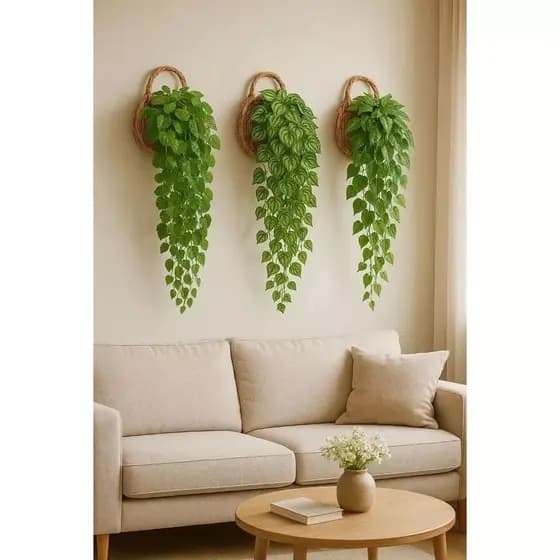 Kit 3 Arranjos: são 6 Pendentes + 3 Vasos Sintéticos Trançados Decoração