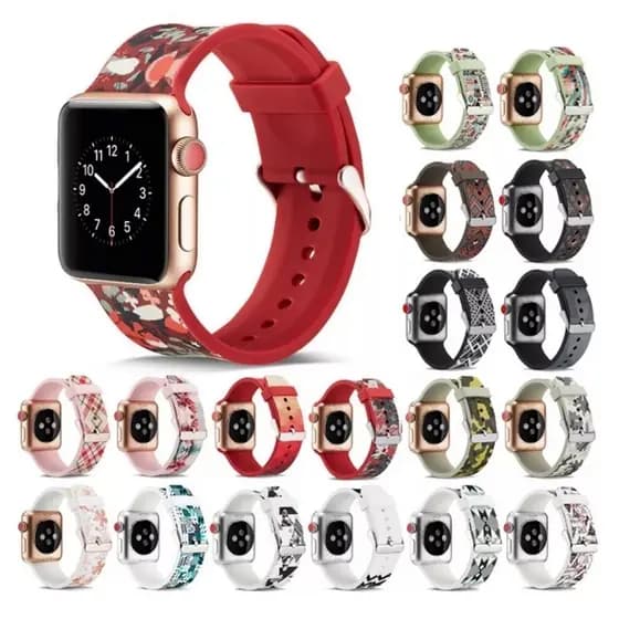 Pulseira Estampado Sport Silicone Para Apple Watch Iwo 38mm 40mm 41mm 42mm 44mm 45mm Series 1 2 3 4 5 6 7 8