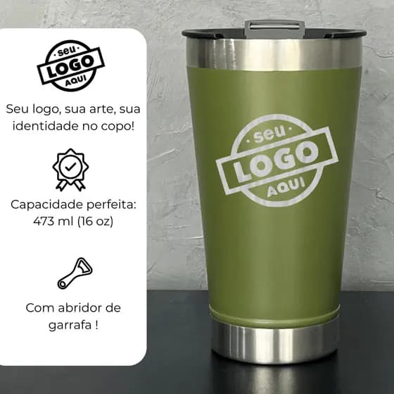 Kit com 40, 50, 60 e 70 Copos Térmicos Personalizados 473ml – Brinde com Tampa e Abridor