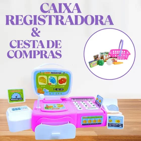 Caixa Registradora Cesta Compras Educativa Infantil Brinquedo Som Faz De Conta Dinheiro