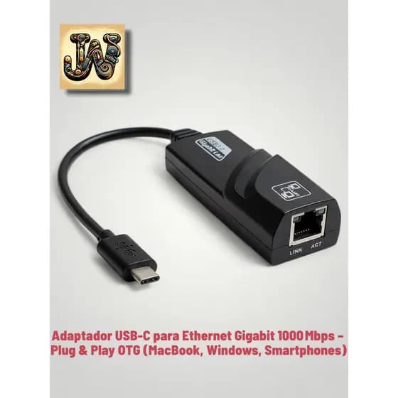 Adaptador USB‑C para Ethernet Gigabit 1000 Mbps – Plug & Play OTG (MacBook, Windows, Smartphones)