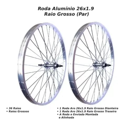 Par Roda Alumínio Aro 26 X 1.9 P/ Bicicleta C/ Raios Grosso ( Par ) MTB