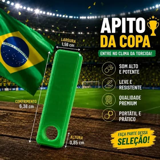 kit 02 Apitos chaveiros de Torcedor Copa do Mundo Brasil Verde e Amarelo Festa Torcida TRANSLUCIDO