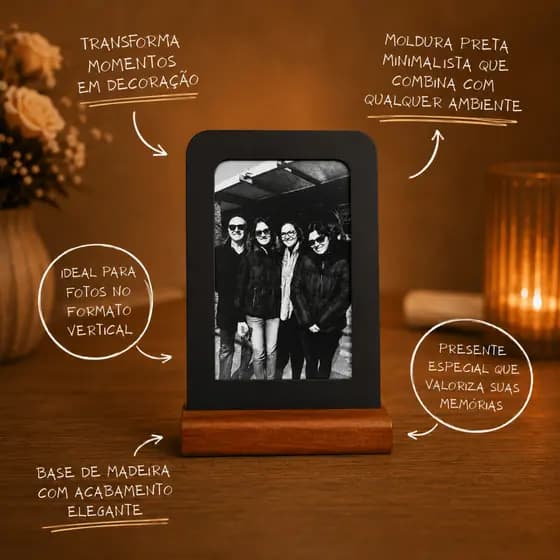 Porta Retrato 10x15 De Mesa Madeira Ipê Preto Porta Foto Decorativo Sala Quarto Escritório Presente Pai