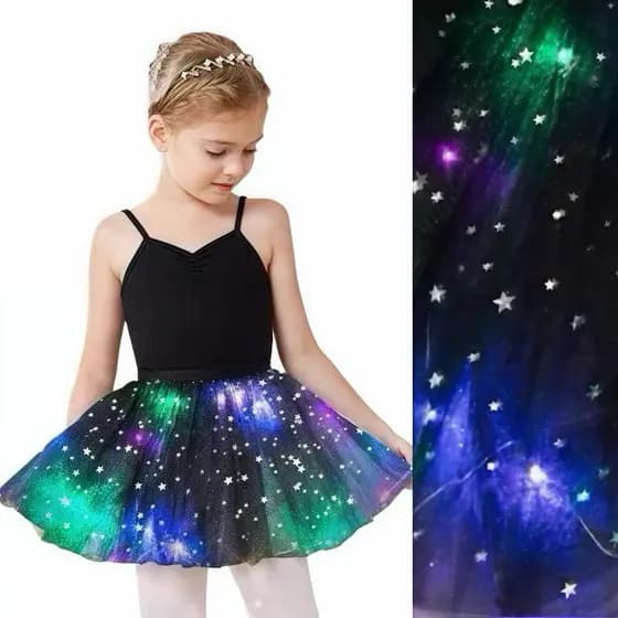Crianças Saia Tule com Pisca - Glitter P/festa Carnaval Bailarina/LED