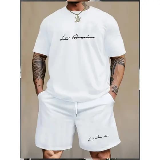 Conjunto Short Mole Tactel Masculino Bermuda + Camiseta Basica Los Angeles