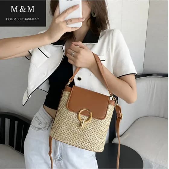 Bolsa de palha bolsa de praia casual simples versátil