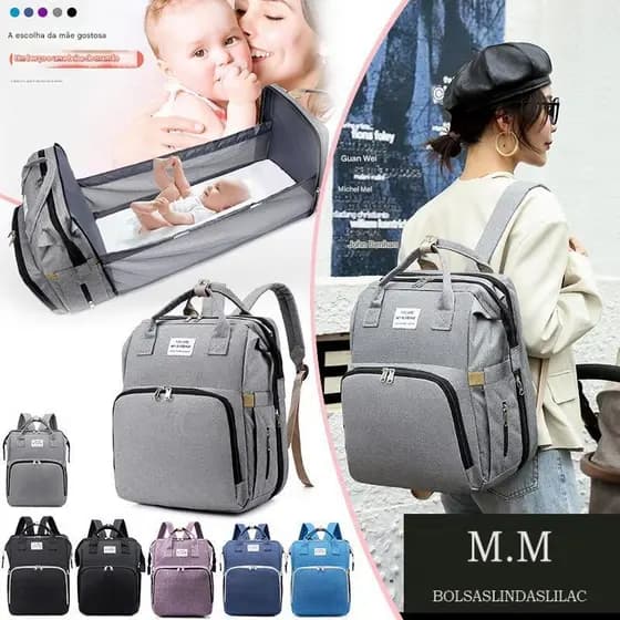 Mochila mãe e bebê bolsa de maternidade impermeável e quente pode ser convertida em berço de bebê