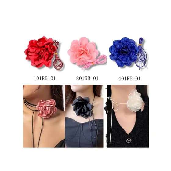 Colar Choker Cordão Com Flor De Tecido Aplicada Feminino Acessórios para festa estrela de boate