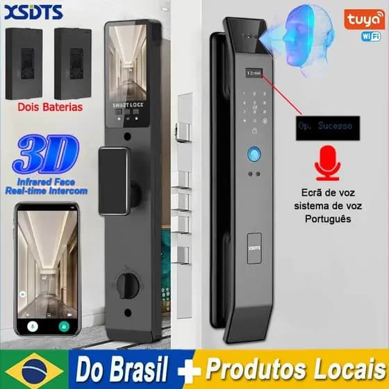 Tuya 3D Face Intercomunicador Real Fechadura de porta inteligente Digita Câmera Senha de Impressão