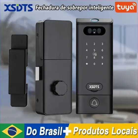 Fechadura De Porta Sobrepor Inteligente Com Veia De Rosto E Palma 3D , Eletrônica De Impressão Digital Tuya WiFi
