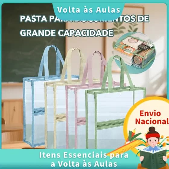Bolsa Organizadora de Material Escolar com Divisórias, Transparente, à prova d'água, Pasta de Documentos