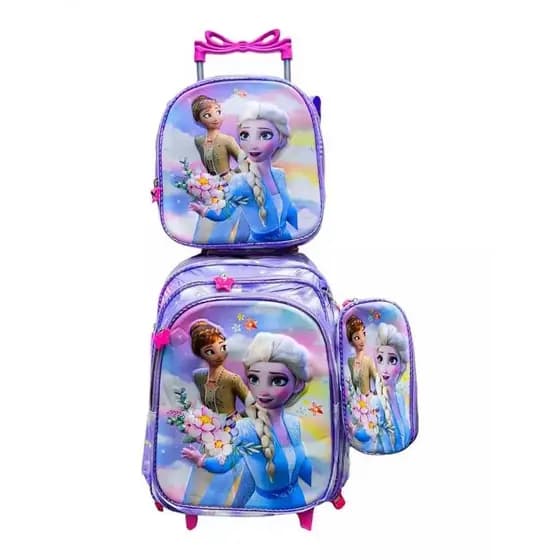 Kit Mochila de Rodinha Escolar 3D da Frozen