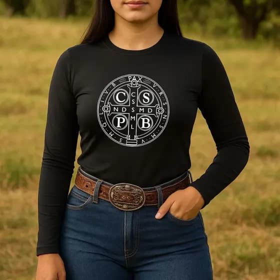 Camisa Uv Feminina Medalha São Bento Camisa Manga Longa Country Proteção Termica Manga Longa