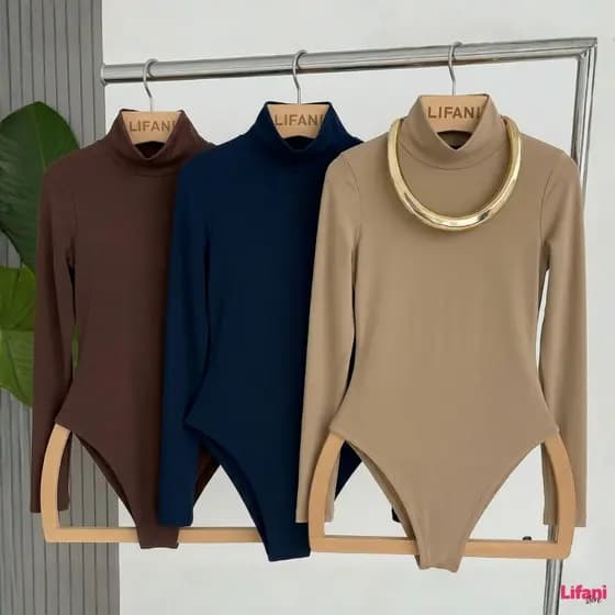 Kit 2 Body Feminino Manga Longa Casual Gola Alta Forrado Segunda Pele Cacharrel Suplex Premium Frio