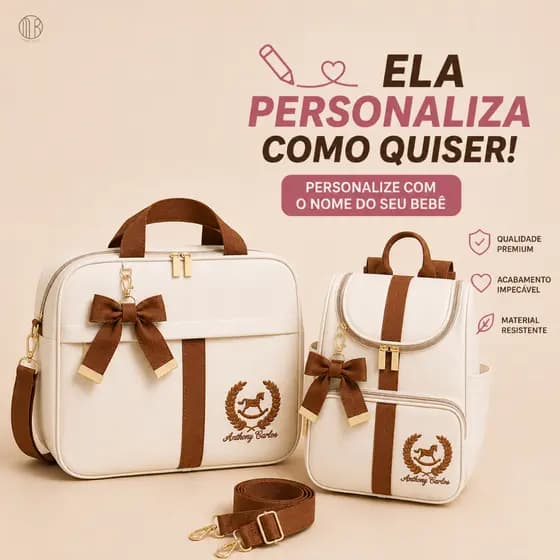 Kit Bolsas de Maternidade 2 Peças Mala G e Mochila 2em1 Personalizadas + Trocador de Brinde