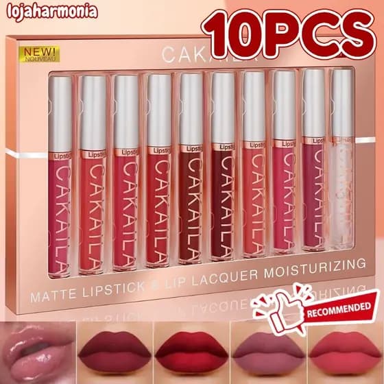 10-Color Brilho Labial Fosco à Prova D'Água com Hidratação Natural e Saudável CAKAILA