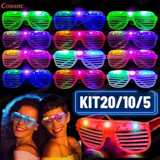 KIT 20/10/5 Oculos Led Neon de Festa Com 3 Modos Fluorescente Rave Balada Casamento Cosplay Época de formaturas