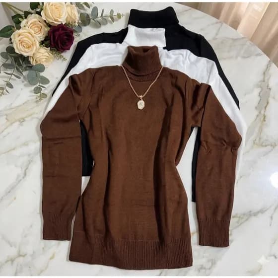 Blusa Feminina Gola Alta Estilosa Moda Tricot Inverno