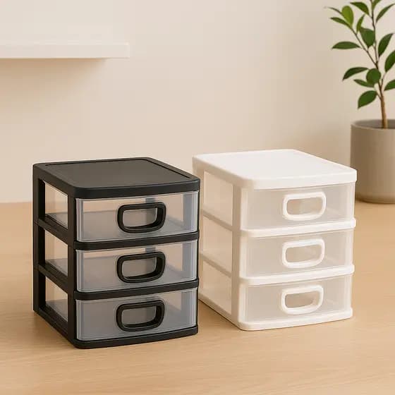 Organizador De Mesa Gaveteiro Mini Porta Tudo 3 Gavetas Cor Branco e Preto