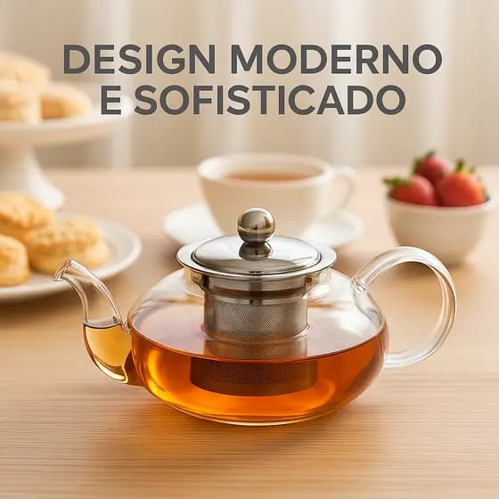 Chaleira Bule de vidro direto ao fogo infusor de inox 600ml