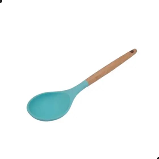 Colher Para Servir Silicone Azul Cabo de Maderia Vintage