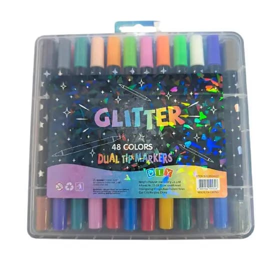 Canetinha Glitter Ponta Dupla Pincel para Colorir 48 Cores