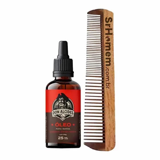 Kit Óleo Para Barba Barba Negra e Pente Duplo Don Alcides