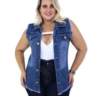Colete Jaqueta Jeans Feminino Plus Size DO P AO G3